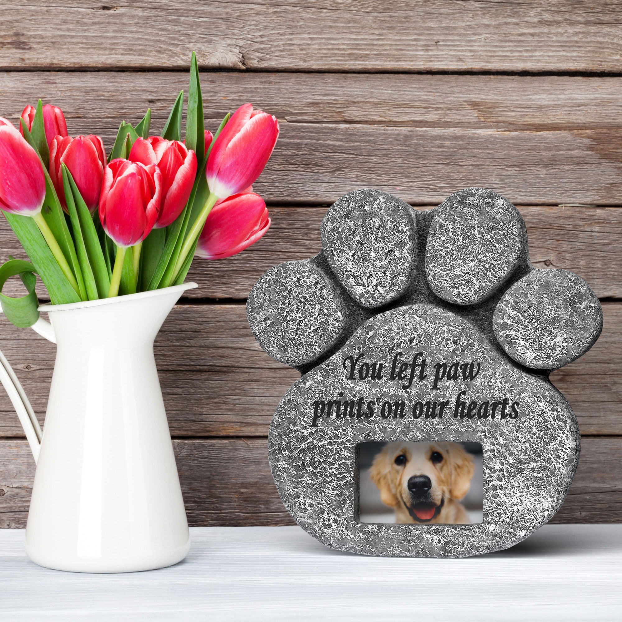 Paw Prints On My Heart Wooden Plaque - Pet Memorial Stones, Pet