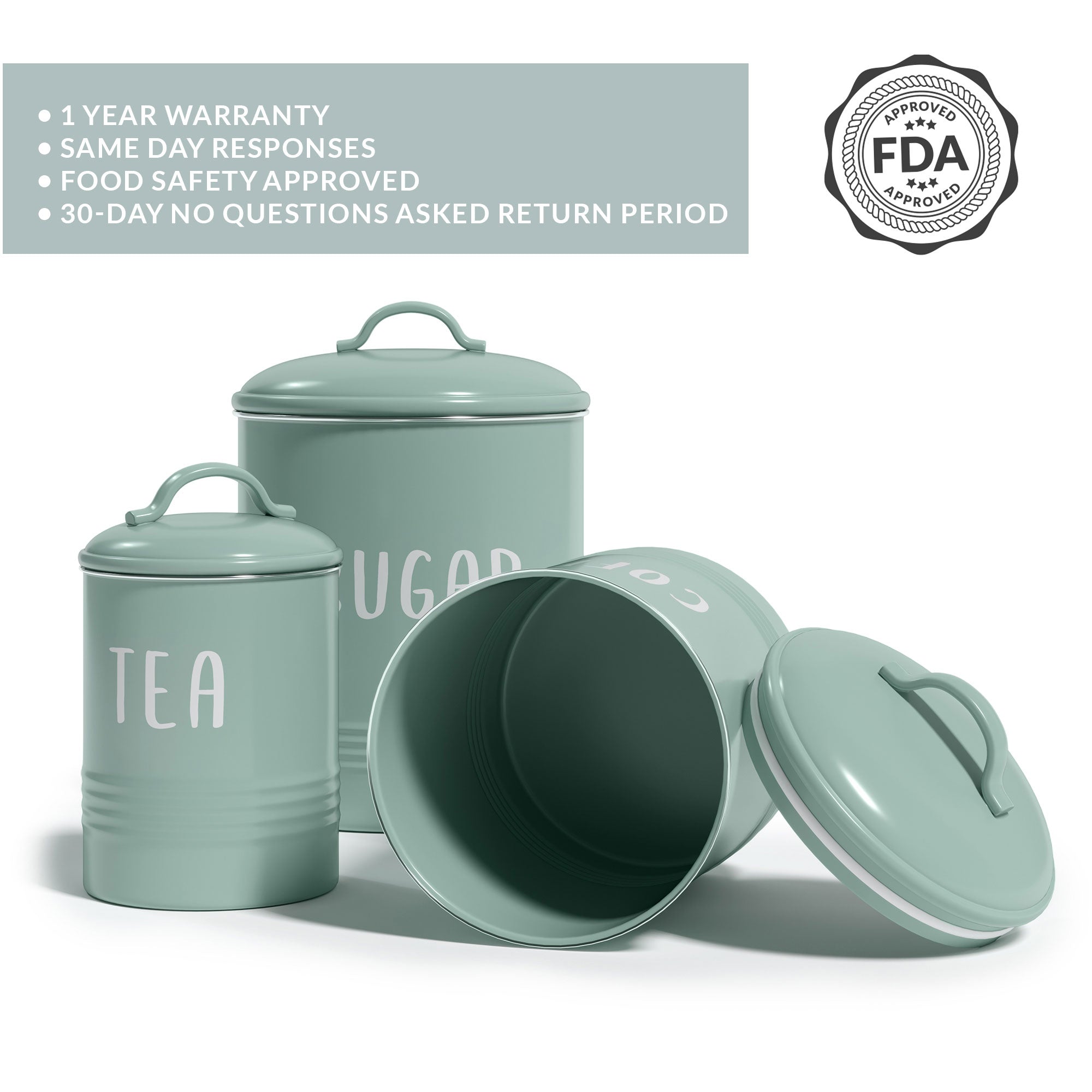 Outshine Mint Farmhouse Nesting Kitchen Canisters (Set of 3), Kitchen  Canister Set Perfect for Coffee, Tea, Sugar, Coffee Bar Accessories