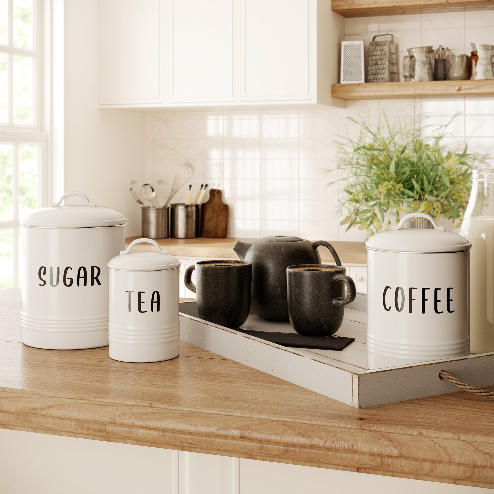 Barnyard Designs Canister Sets for Kitchen Counter Vintage Kitchen Canisters, Country Rustic Farmhouse Decor Kitchen, Coffee Tea Sugar Farmhouse
