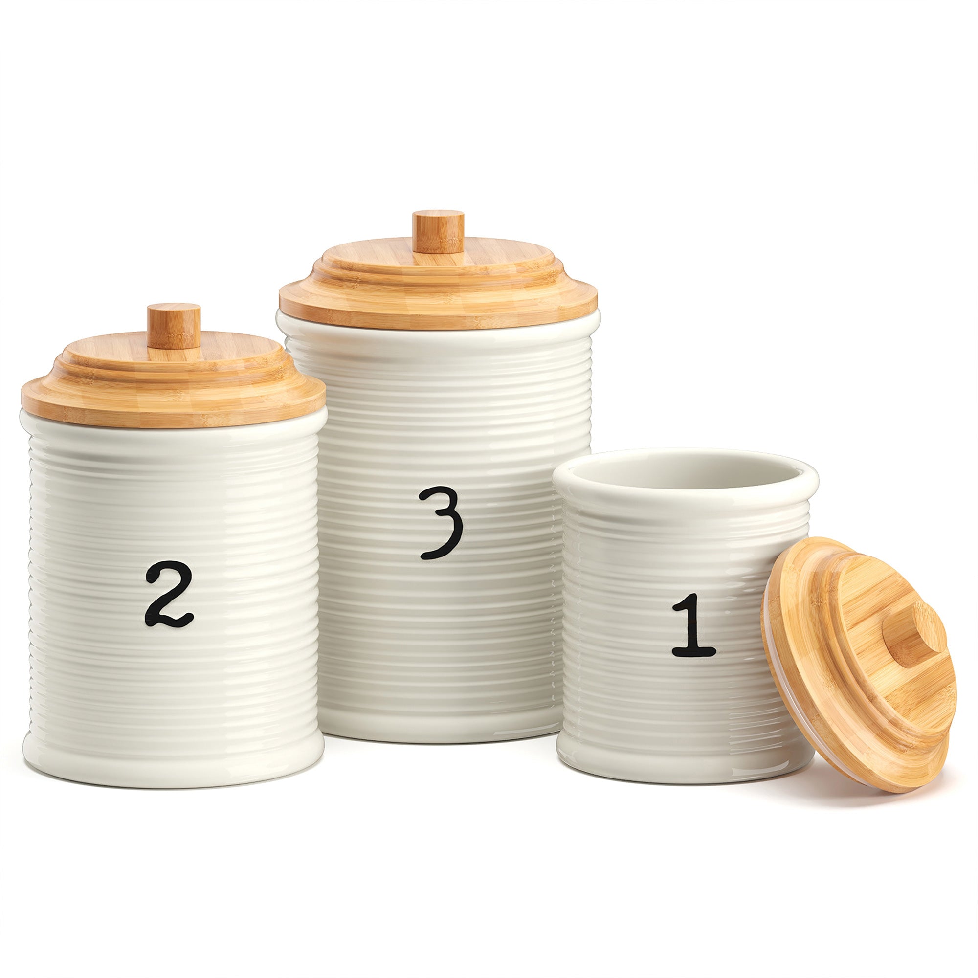 Barnyard Designs Kitchen Canister Set, Numbered Airtight Ceramic Containers with Wooden Lids, Decorative Coffee, Sugar, Tea Storage for Rustic