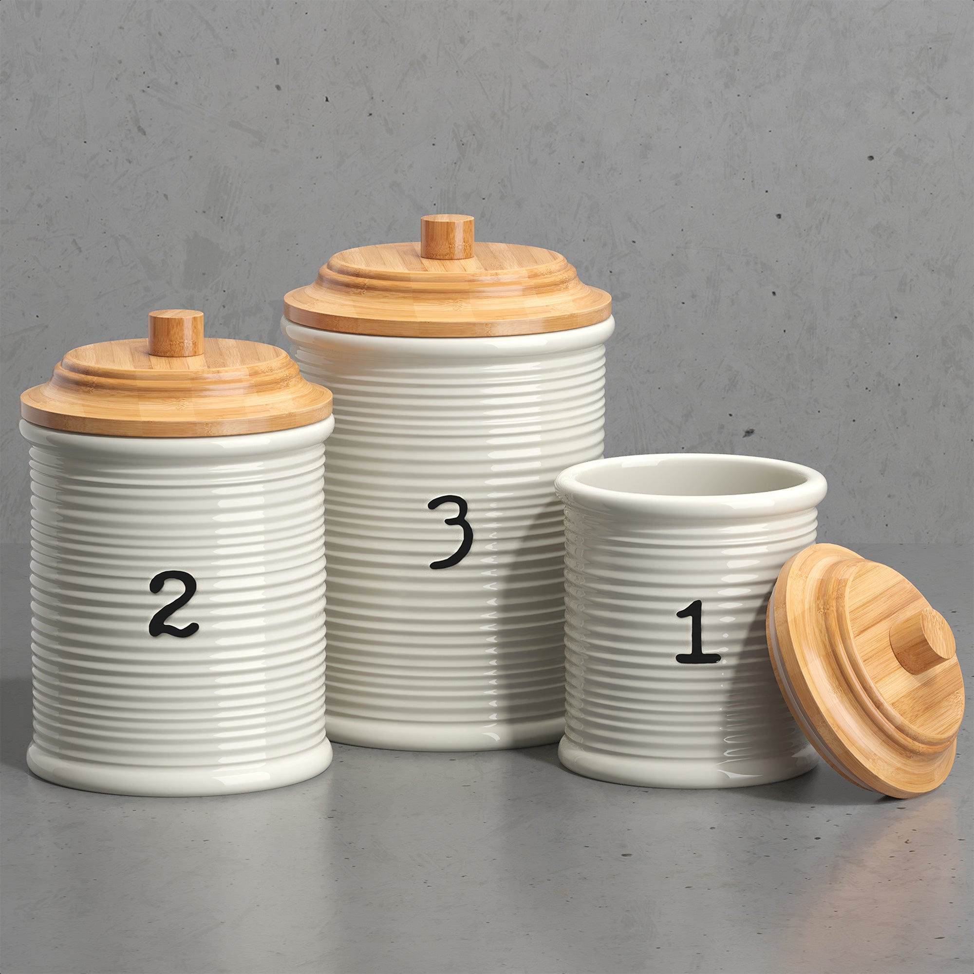 Barnyard Designs Kitchen Canister Set, Numbered Airtight Ceramic Containers  with Wooden Lids, Decorative Coffee, Sugar, Tea Storage for Rustic  Farmhouse Decor, 5.75H/6.75H/7.75H, White, Set of 3