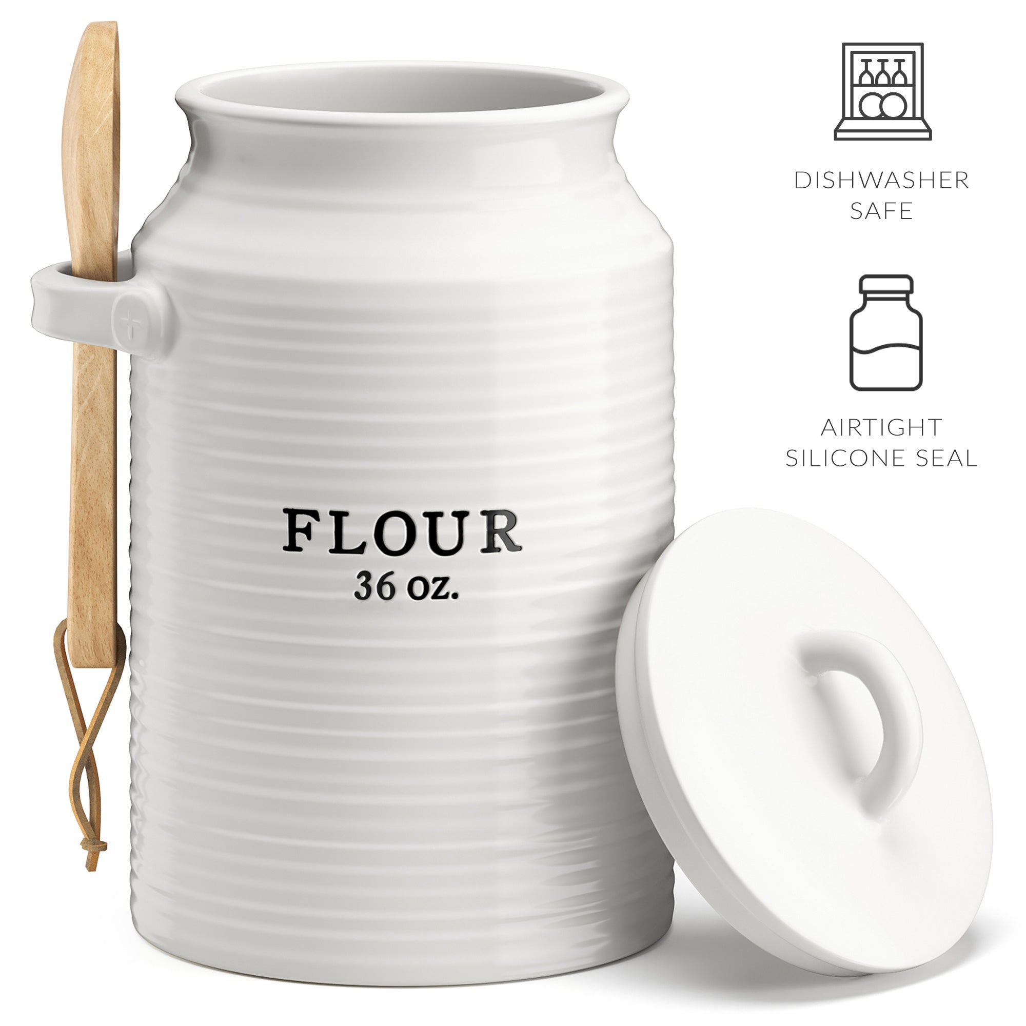 Outshine White Metal Kitchen Flour Canister | Airtight Lids| Farmhouse Canisters