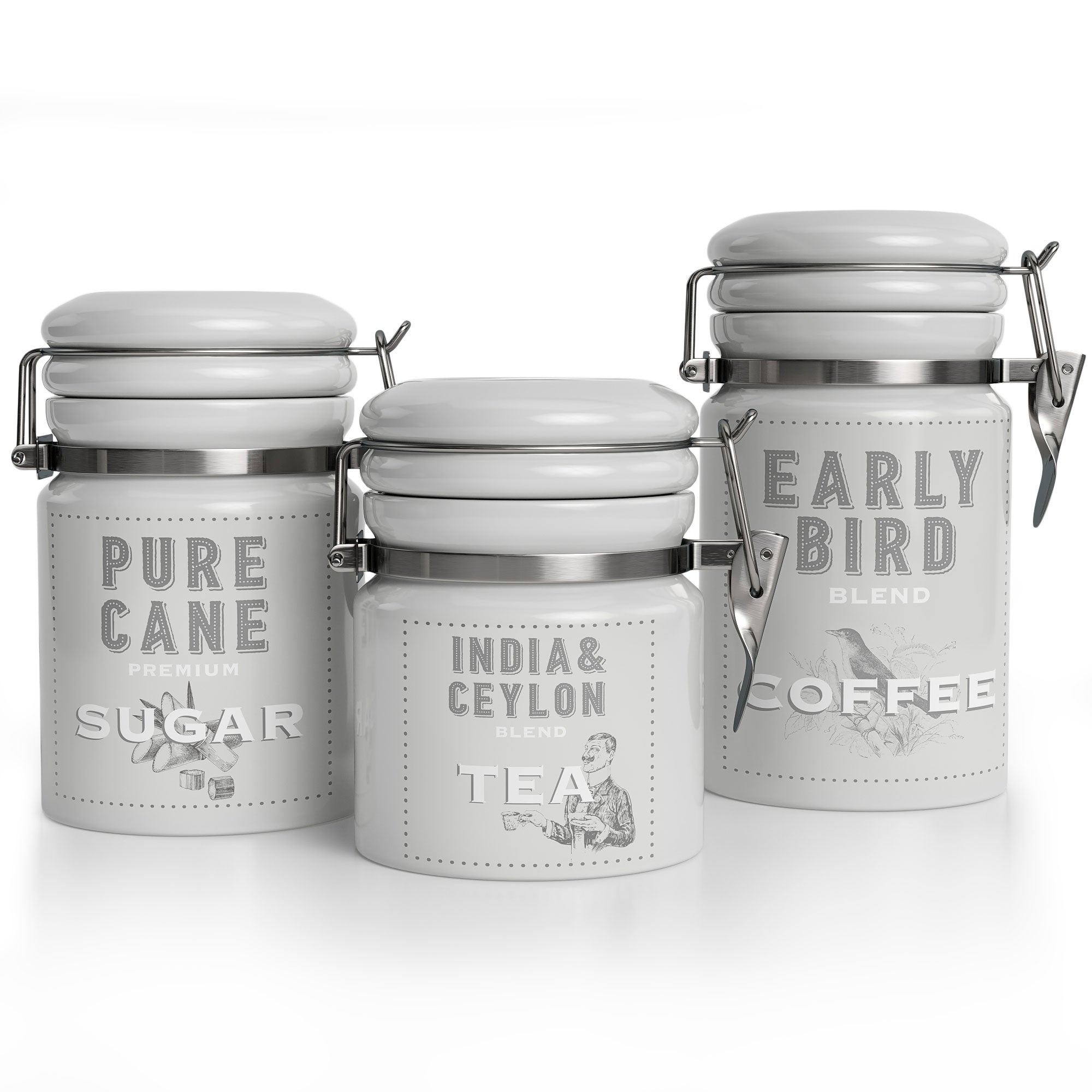 Barnyard Designs Kitchen Canister Set, Ceramic Canisters with Lid,  Decorative Coffee, Sugar, Tea, Storage Containers for Kitchen Counter,  Rustic Farmhouse Decor, Grey, Set of 3
