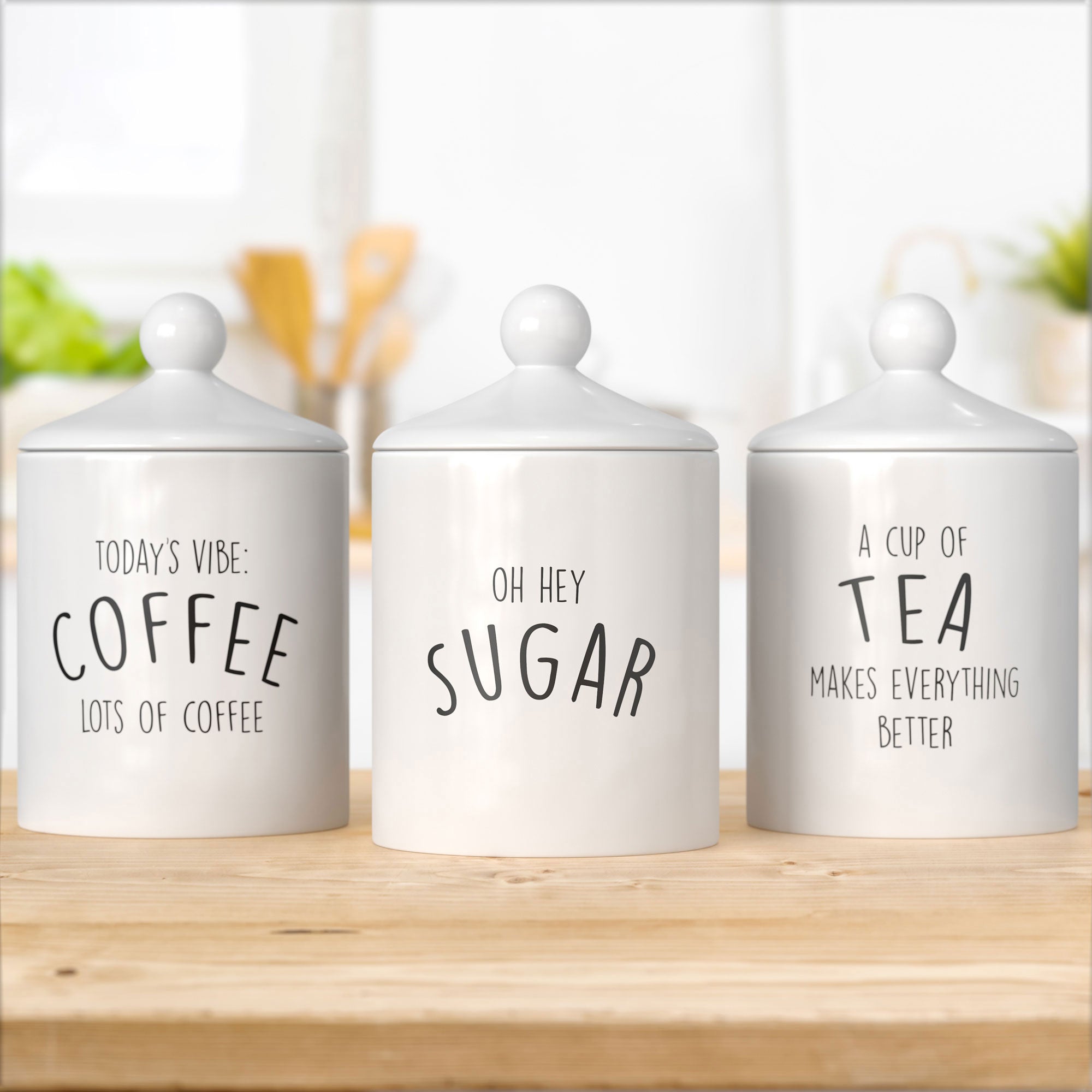 Kitchen Canisters Set of 3, Airtight Sugar, Tea & Coffee Containers, Rustic  Farmhouse Food Storage Canister Jars - White