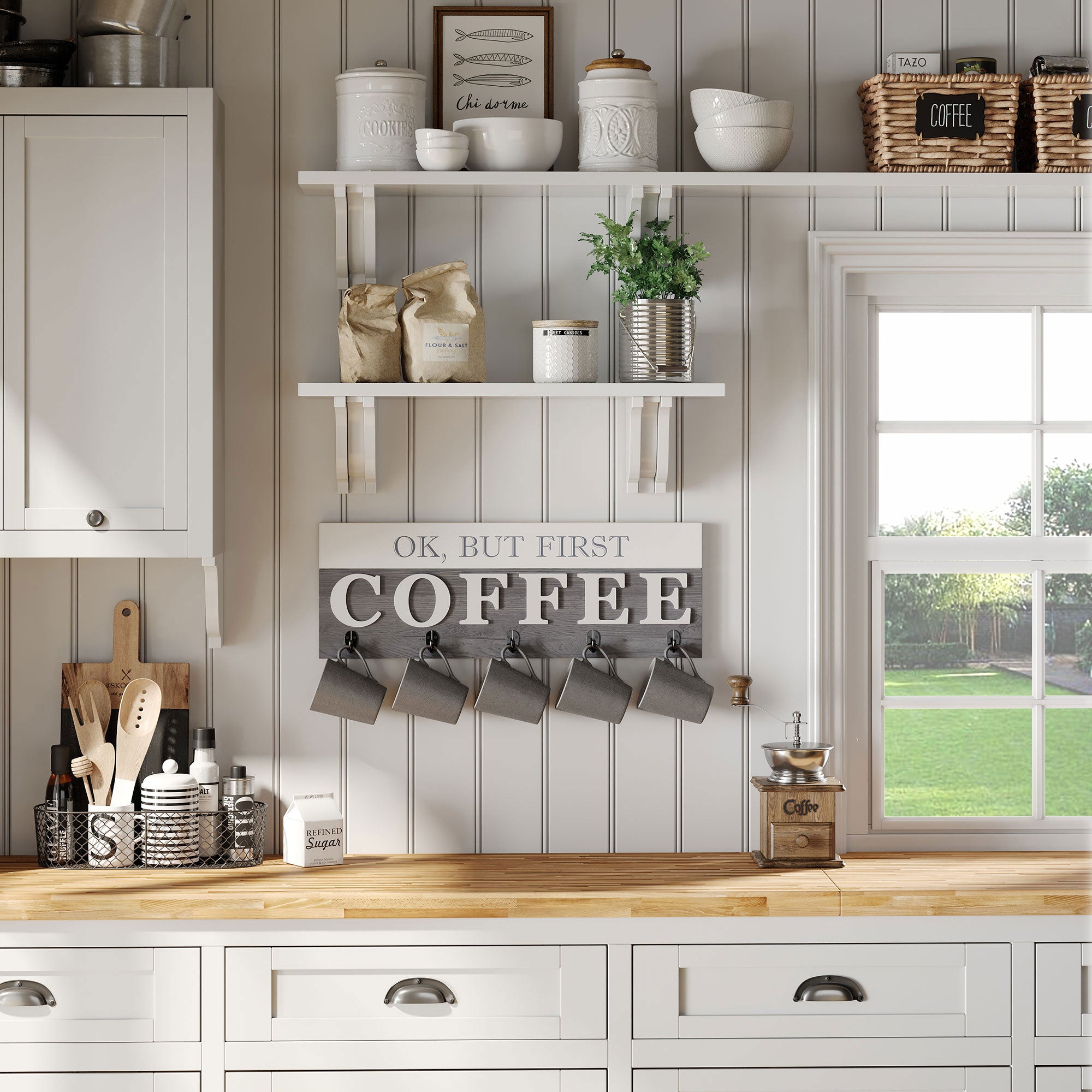 Coffee Mug Holder Wall Mounted Coffee Cup Rack Holds 4 Cups Hanging Rack  For Home Kitchen Bar Display Organizer