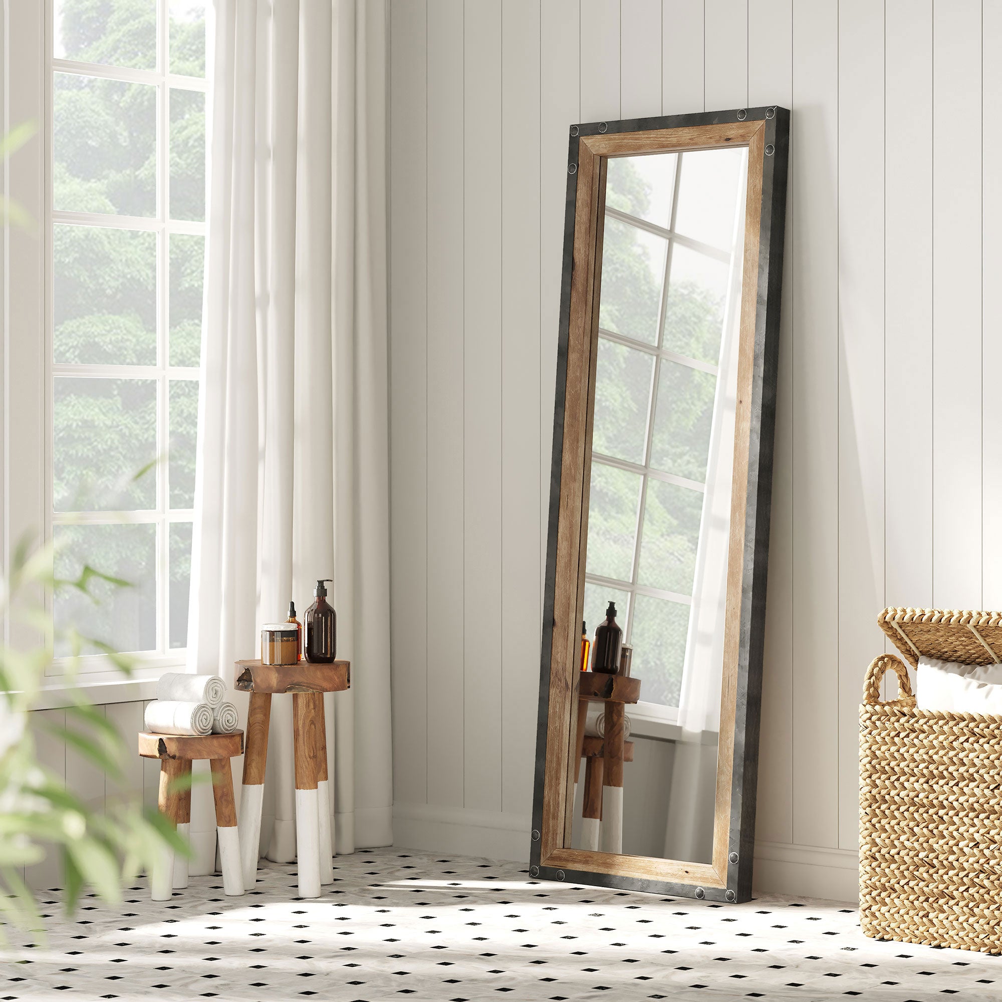 Barnyard Designs 16x48 Leaner Floor Mirror Full Length, Large Rustic Wall  Mirror, Free Standing Leaning Hanging Wood and Metal Mirror Full Size,  Farmhouse Long Mirror Bedroom Living Room, Brown