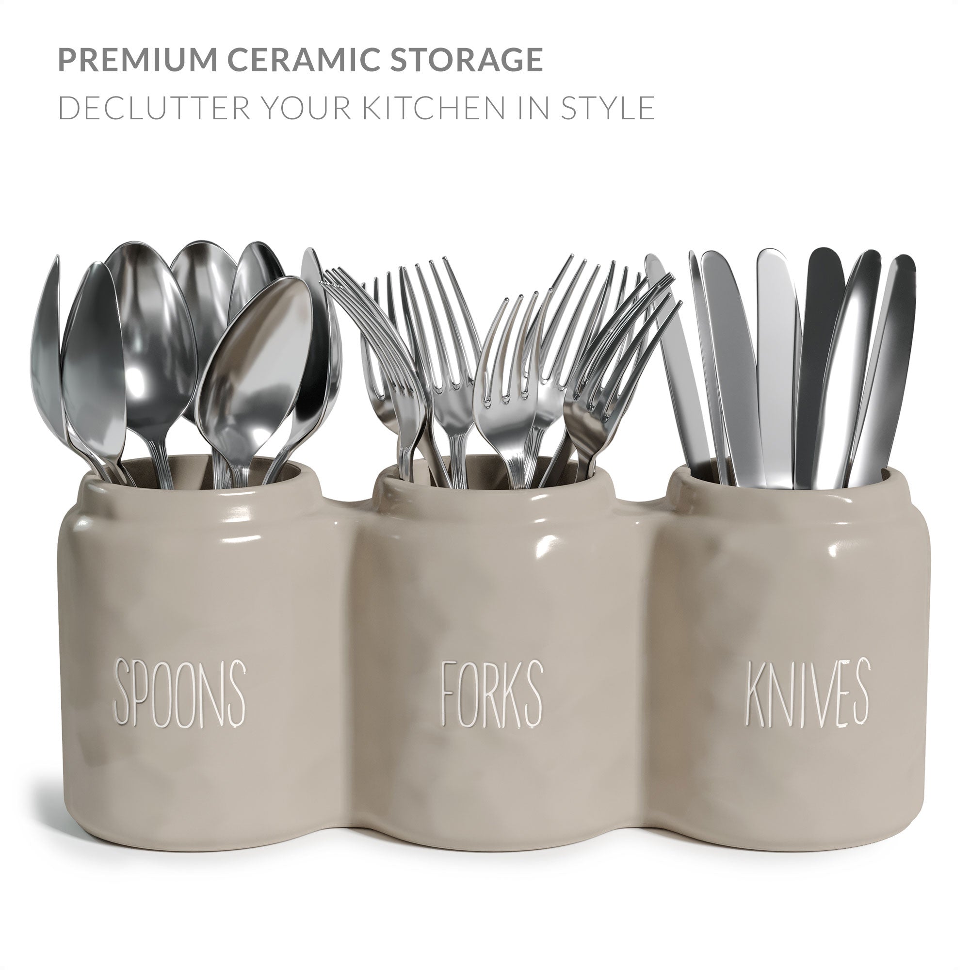 Barnyard Designs Fork Spoon Knife Flatware Holder, Countertop Silverware  Organizer, Cutlery Utensil Caddy for Kitchen, Picnic or Parties, Taupe, Set  of 3, 12.5” x 4.25” x 5”