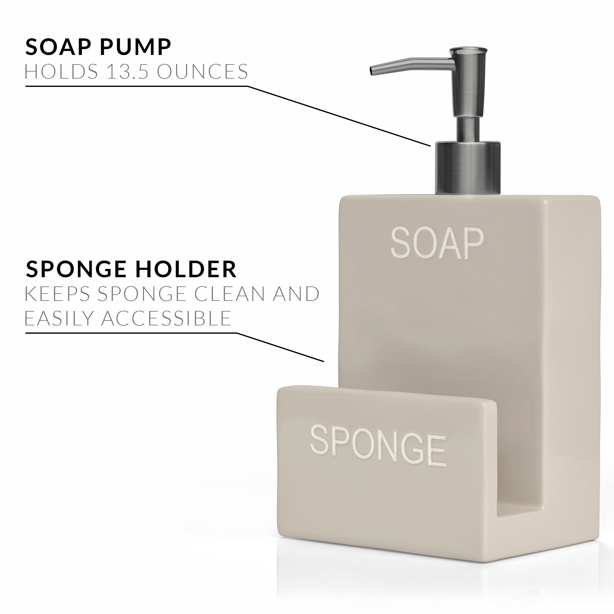 Ceramic Liquid Soap, Soap Dispenser With a Sponge Holder, Liquid