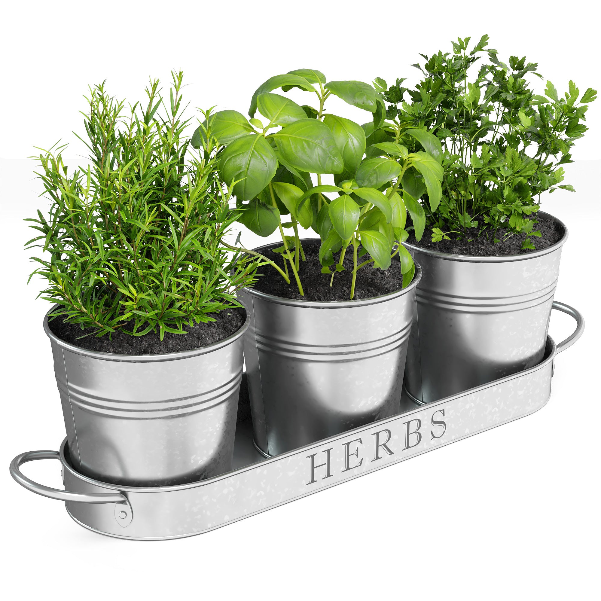 indoor herb planter set Barnyard Designs Indoor Outdoor Herb Garden Planter Set with Tray, Metal Windowsill Herb Pots, White, Set/3