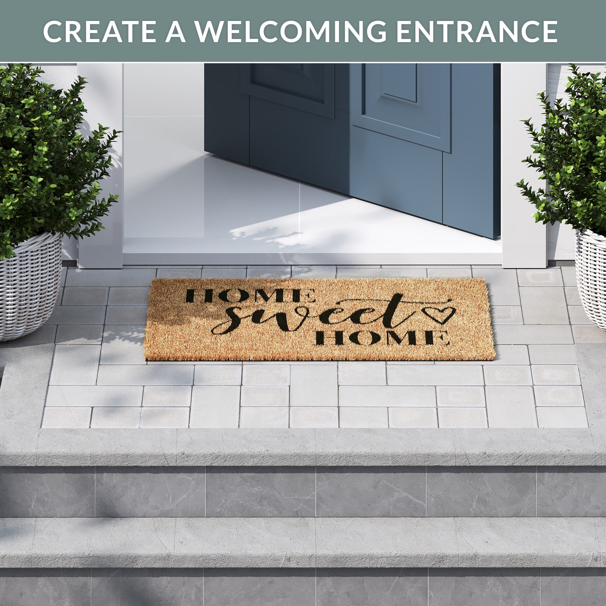 DECOREALM Home Sweet Home Farmhouse Welcome Mat - Durable Coir Doormat -  Cute Welcome Mats for Front Door, Outside Porch or Entrance, Indoor Outdoor